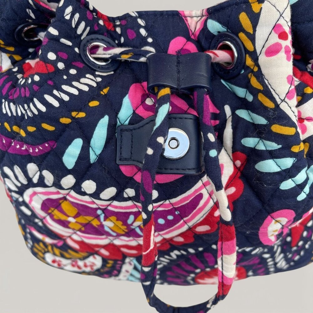 Vera Bradley Paisley Quilted Backpack Purple Pink blue Drawstring & Snap Closure - Picture 5 of 11